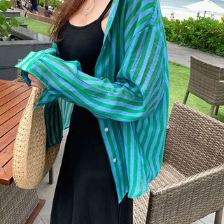Silky vivid striped shirt