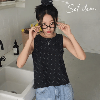 Ally Dot Sleeveless Blouse Hairband Set