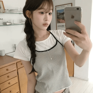 Anime Striped Layered Top