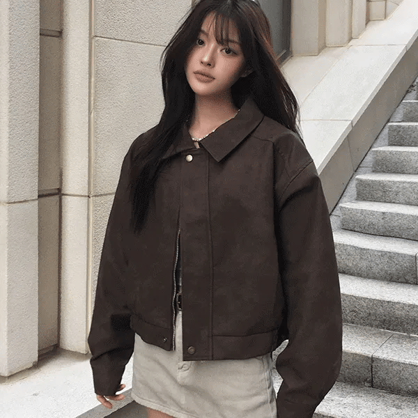 Vintage Leather Button Collar Jumper