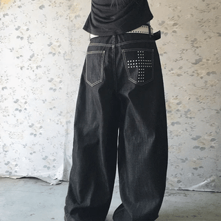 Maltio Cross Stud Point Balloon Wide Denim Pants
