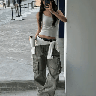 Belt Strap Pintuck Cargo Pants