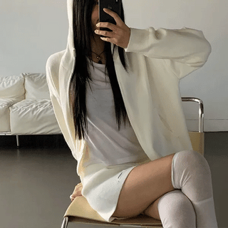 Label Hooded Knit Shorts Set
