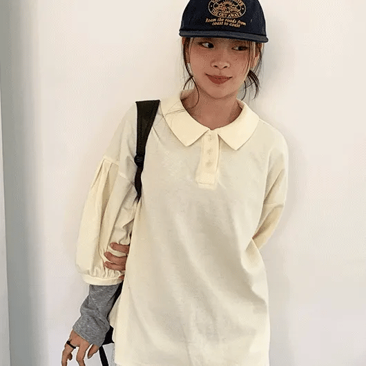 Melfi Waffle Shirred Collared Tee