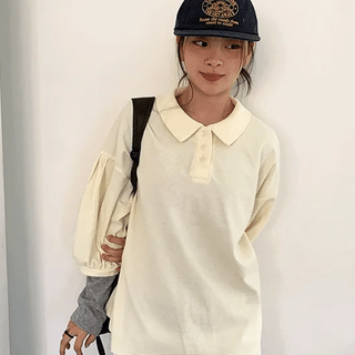 Melfi Waffle Shirred Collared Tee