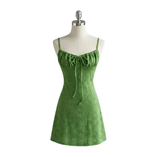 Khaki Check Ribbon Slip Mini Dress / Y2K Teen Vintage Sleeveless Dress