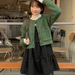 Ryuta Pocket Crop Wool Boucle Cardigan