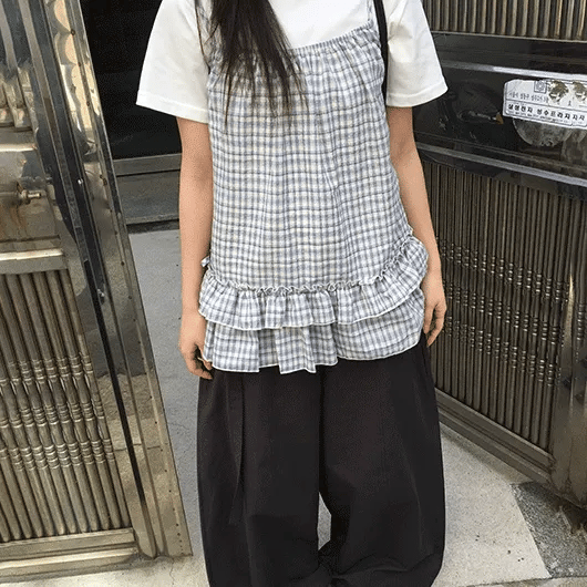 Yuhari Check Tiered Bustier Sleeveless Blouse