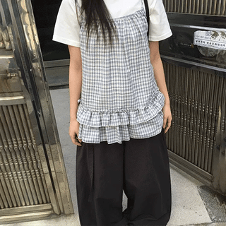 Yuhari Check Tiered Bustier Sleeveless Blouse