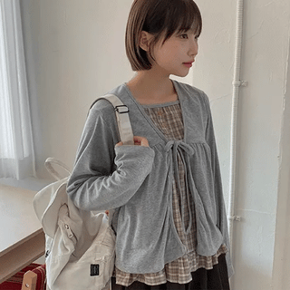 Megane Check Frill Layered Long Sleeve Tee