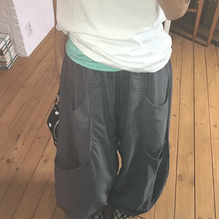 Ibe Balloon Wide Cut Nylon Elastic Pants