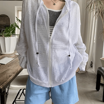 Bold Linen See-through Zip-up Hoodie