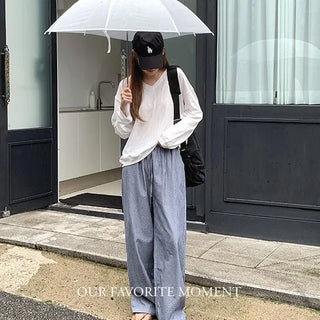 Bold Seersucker Stripe Wide Elastic Pants