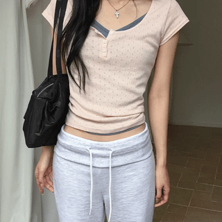 Yuu's Punched Henley Neck Short Sleeve T-shirt