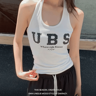 Slim Halter Neck Crop Lettering Sleeveless