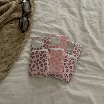 Warm Leopard MagSafe Card Slot Wallet Pocket Case