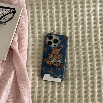 Teddy in denim design [Card holder phone case]