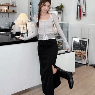 Vein long slit skirt