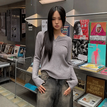 Reaper Loose Fit Round Henley Neck Wool Knit