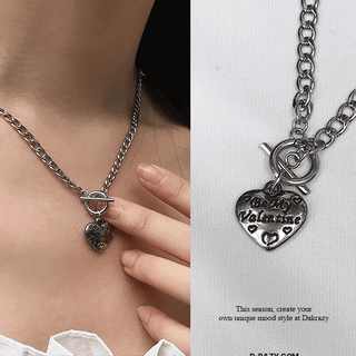Heart lettering silver necklace