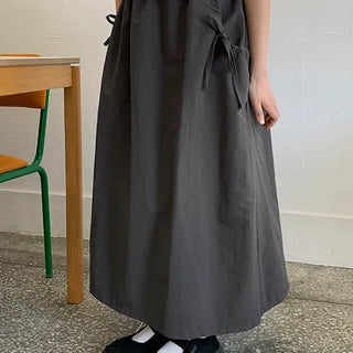 Ryuhi Nylon Banding Pocket Ribbon Long Skirt