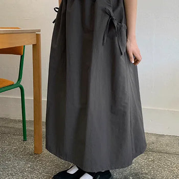 Ryuhi Nylon Banding Pocket Ribbon Long Skirt