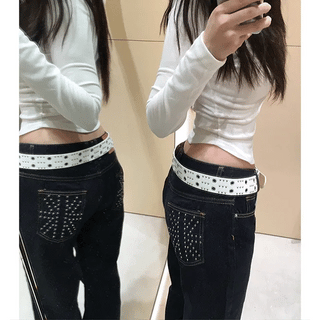 hip studded cotton pants
