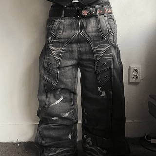 Cross pendant graphic pants