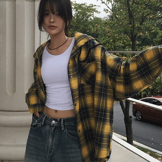 Check Wool Hooded Oversized Shirt