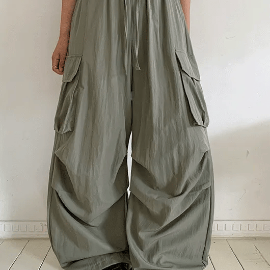 Archem Nylon Elastic Cargo Wide Pants