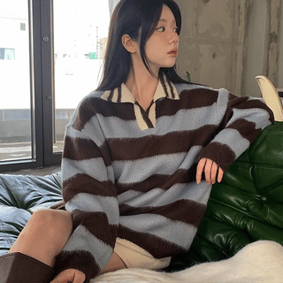 Rika Color Block Brush Collar Knit