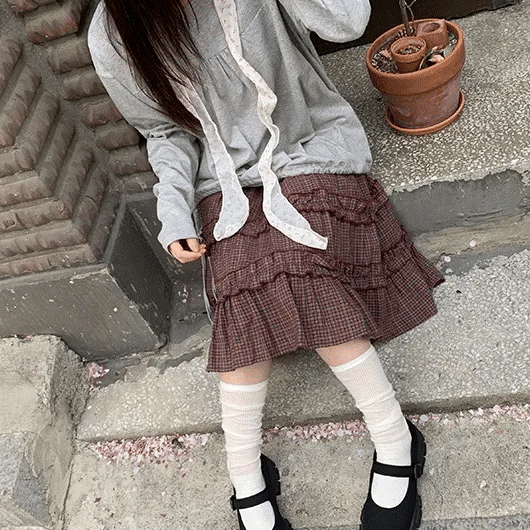 Burmil check midi banding skirt