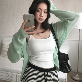 Parti Deep V-neck Long-sleeve Cardigan