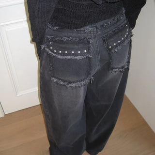 Tassel Snap Wide Denim Pants