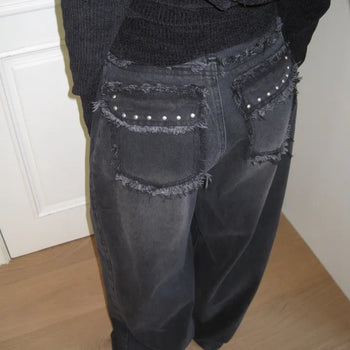 Tassel Snap Wide Denim Pants