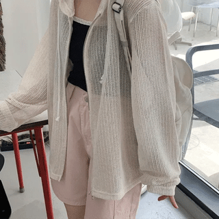 Heodar Summer Two-Way Net Zip-Up Hoodie