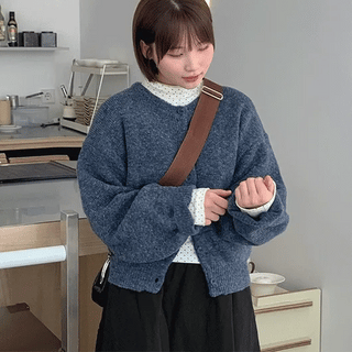 Himud Heather Color Round Knit Cardigan