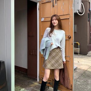 Camilla wool check skirt