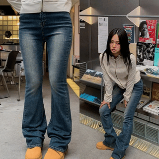 Ian Vintage Washed High-Waisted Denim Bootcut Pants