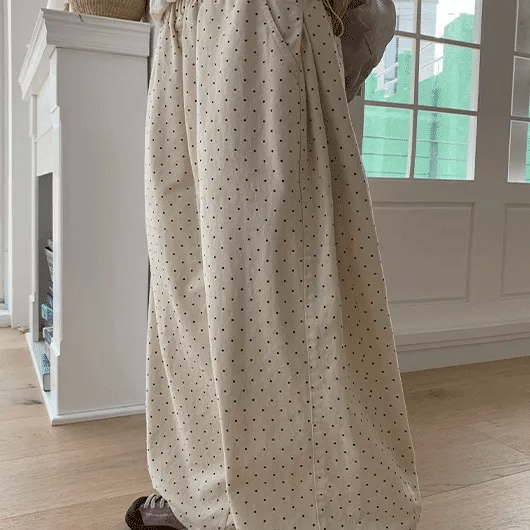 Atobe Dot Elastic Waist Wide Pants