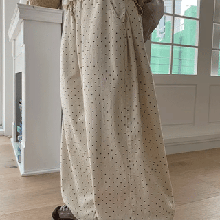 Atobe Dot Elastic Waist Wide Pants