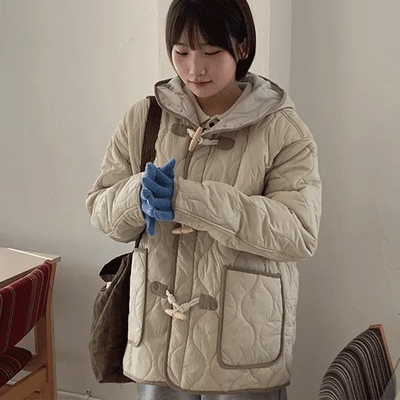 Qgmee Duffle Hooded Quilted Padded Jacket