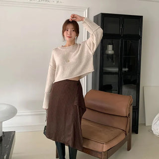 Striped button wrap skirt