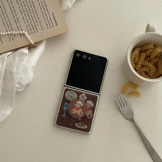 Vintage restaurant pattern Galaxy Epoxy Zflip Fold 8 Silver Bumper Phone Case