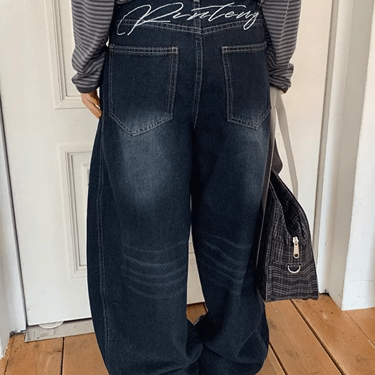 Kepan Lettering Wide Denim Pants
