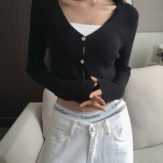 Daily Ribbed Crop Knit Cardigan
