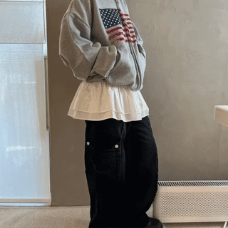 American flags cropped hooded zip-up