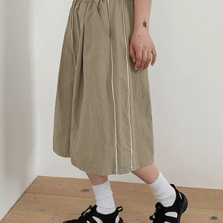 Delme Track Line Nylon Elastic Waist Bermuda Shorts