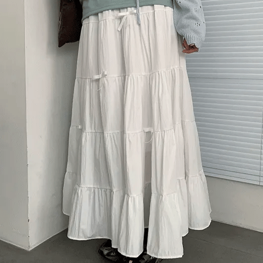 Zahini Ribbon Shirred Elastic Long Skirt