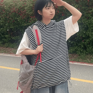 Foremt Striped Over Hooded Vest